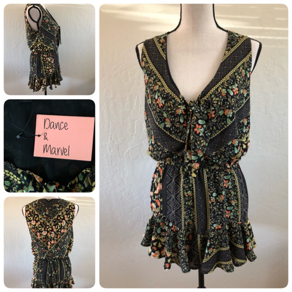 Dance&Marvel-Black floral romper /ruffle hem sz M